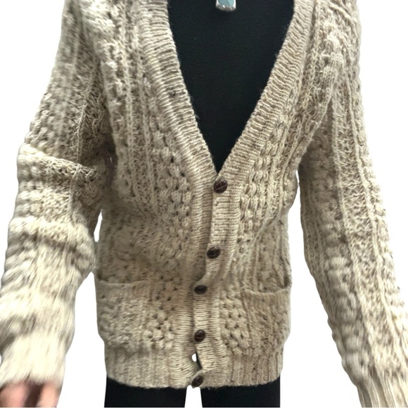 Rita Condern Hand Loomed Wool Fishermans Knit Cardigan Sweater Made In Ireland - Picture 4 of 16